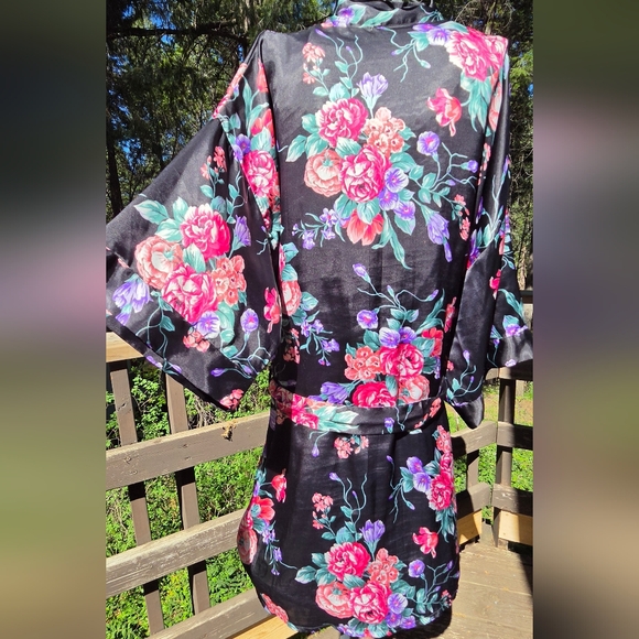 Inner Most Kimino Style Silky Wrap Vintage Floral Robe SzL - Picture 8 of 9